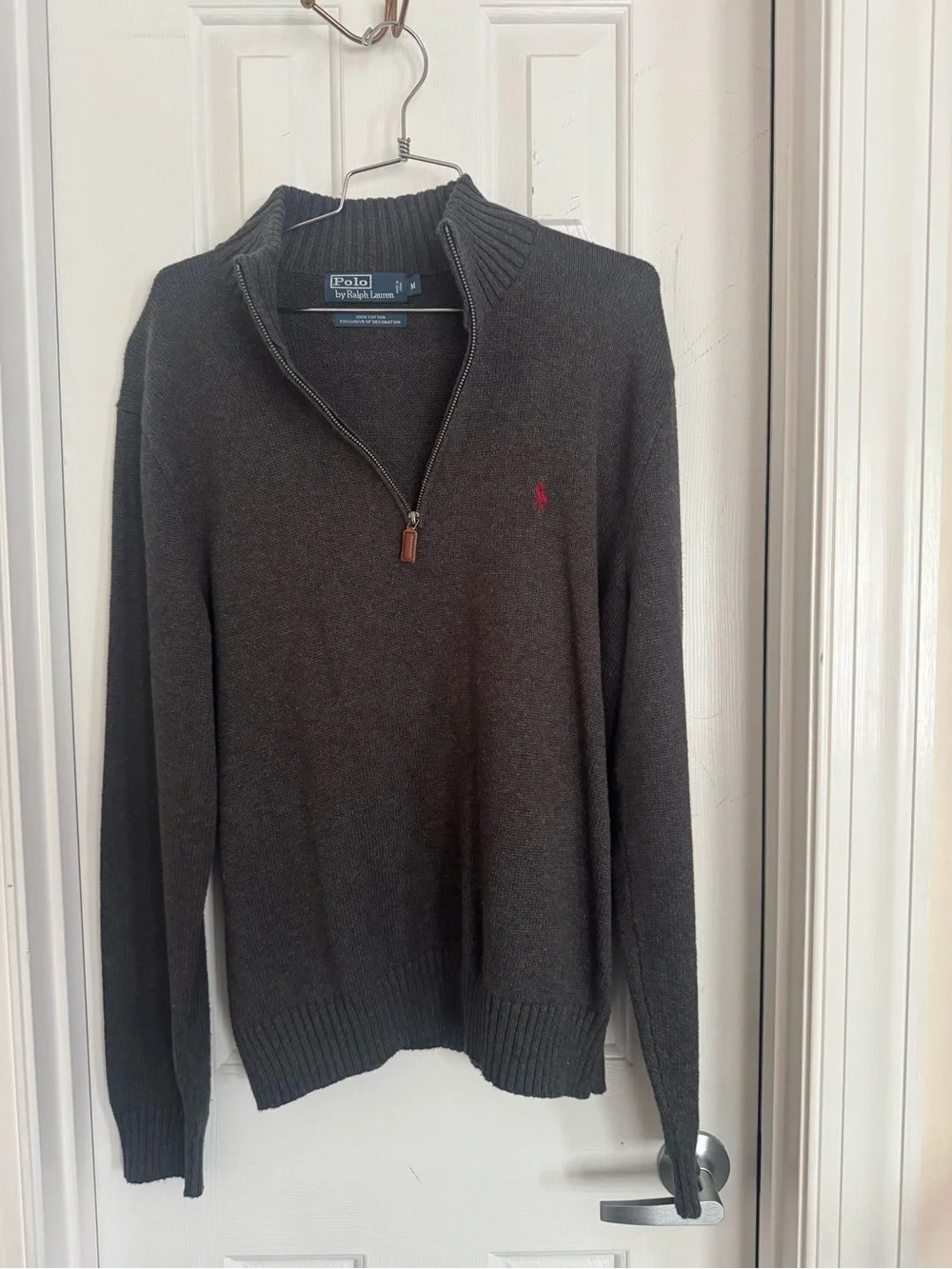 Ralph Lauren Men's Zip Sweater in Charcoal with Red Pony